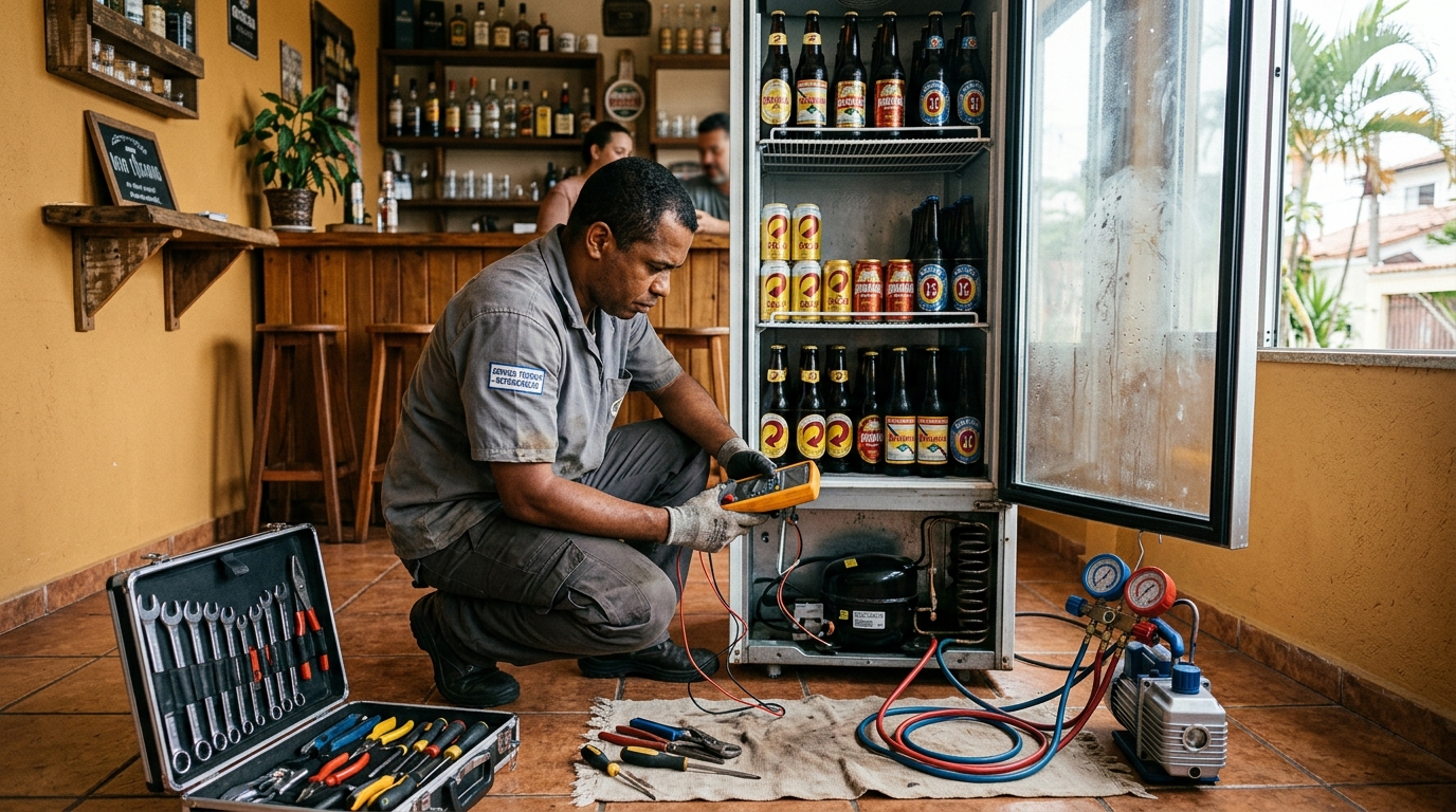 Substituição de termostato de cervejeira em serviço técnico em Vila Velha‑ES
